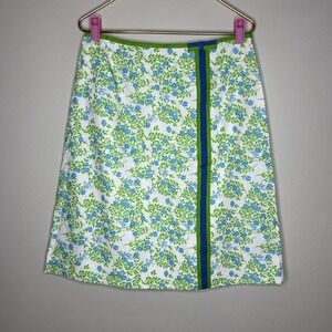 Vintage 1970s The Lilly Pulitzer‎ Green Blue Floral Polyester Cotton Skirt Sz 16